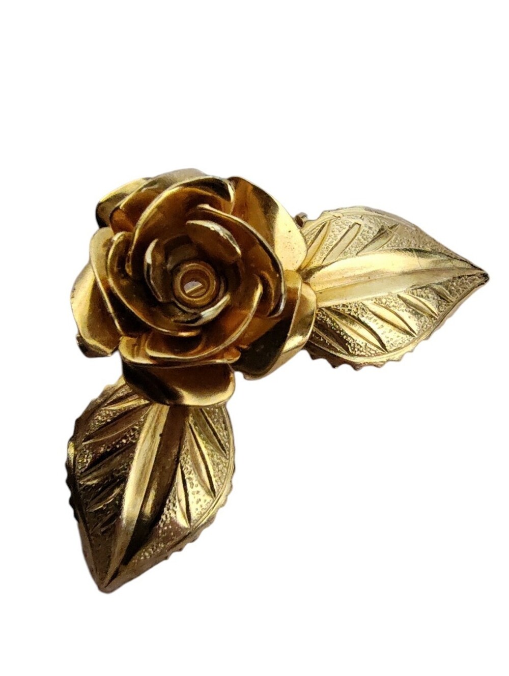 Gold Tone Dimensional Rose Flower Brooch Pin Vintage Style Floral Jewelry